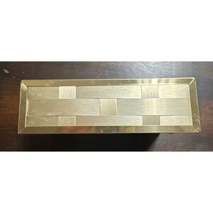 Vtg Brushed Gold Weave Hand Towel Napkin Tissue Holder Stylebuilt NYC Tray 8x2.5
